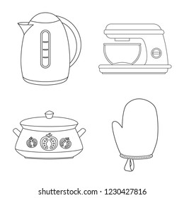 Isolated object of kitchen and cook logo. Collection of kitchen and appliance vector icon for stock.