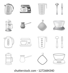 Isolated object of kitchen and cook logo. Set of kitchen and appliance stock vector illustration.