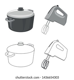 Isolated object of kitchen and cook logo. Set of kitchen and appliance stock symbol for web.