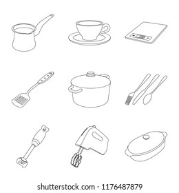 Isolated object of kitchen and cook sign. Collection of kitchen and appliance stock vector illustration.
