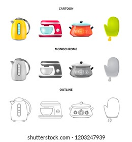 Isolated object of kitchen and cook sign. Collection of kitchen and appliance stock vector illustration.