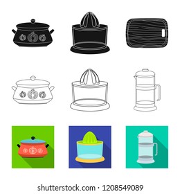 Isolated object of kitchen and cook sign. Set of kitchen and appliance stock symbol for web.