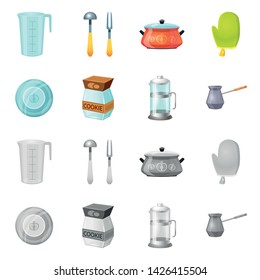 Isolated object of kitchen and cook sign. Collection of kitchen and appliance stock vector illustration.