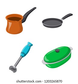 Isolated object of kitchen and cook symbol. Collection of kitchen and appliance stock vector illustration.