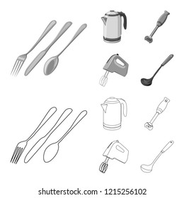 Isolated object of kitchen and cook symbol. Collection of kitchen and appliance stock vector illustration.