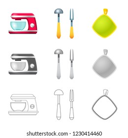Isolated object of kitchen and cook symbol. Set of kitchen and appliance stock symbol for web.