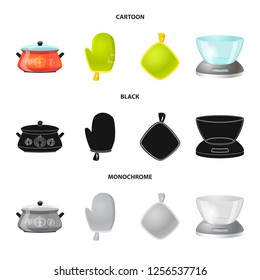 Isolated object of kitchen and cook symbol. Collection of kitchen and appliance stock vector illustration.