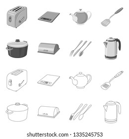 Isolated object of kitchen and cook symbol. Collection of kitchen and appliance stock vector illustration.