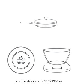 Isolated object of kitchen and cook symbol. Collection of kitchen and appliance stock vector illustration.