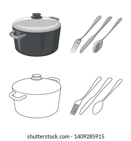 Isolated object of kitchen and cook symbol. Set of kitchen and appliance stock vector illustration.