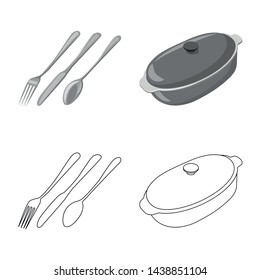 Isolated object of kitchen and cook symbol. Collection of kitchen and appliance stock vector illustration.