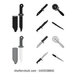 Isolated object of knife and cut icon. Collection of knife and flat stock symbol for web.