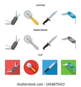 Isolated object of knife and cut icon. Collection of knife and flat stock vector illustration.