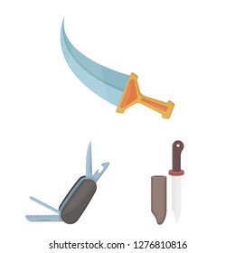 Isolated object of knife and cut logo. Set of knife and flat vector icon for stock.