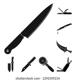 Isolated object of knife and cut logo. Collection of knife and flat stock vector illustration.