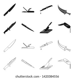 Isolated object of knife and cut logo. Set of knife and flat stock symbol for web.