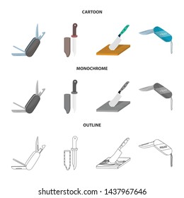 Isolated object of knife and cut logo. Set of knife and flat stock vector illustration.