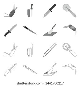 Isolated object of knife and cut logo. Collection of knife and flat vector icon for stock.