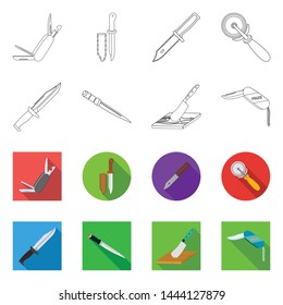 Isolated object of knife and cut logo. Collection of knife and flat stock symbol for web.