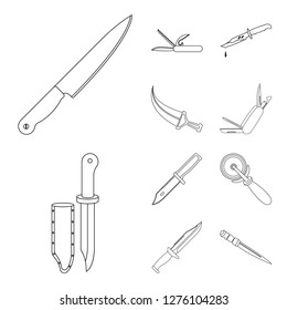 Isolated object of knife and cut sign. Collection of knife and flat stock vector illustration.