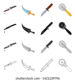 Isolated object of knife and cut sign. Collection of knife and flat stock symbol for web.