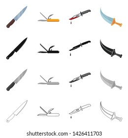 Isolated object of knife and cut sign. Collection of knife and flat stock vector illustration.