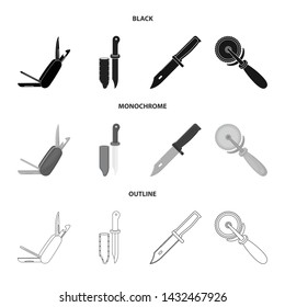 Isolated object of knife and cut sign. Set of knife and flat vector icon for stock.