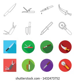 Isolated object of knife and cut sign. Set of knife and flat vector icon for stock.