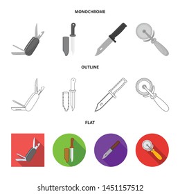 Isolated object of knife and cut sign. Set of knife and flat stock vector illustration.