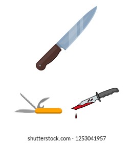 Isolated object of knife and cut symbol. Collection of knife and flat stock vector illustration.