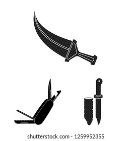 Isolated object of knife and cut symbol. Set of knife and flat stock symbol for web.