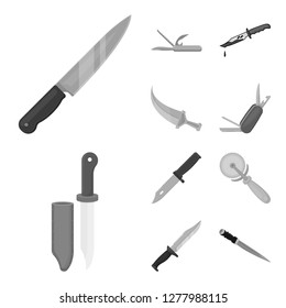 Isolated object of knife and cut symbol. Set of knife and flat stock symbol for web.