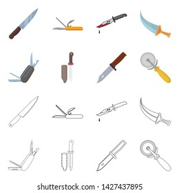 Isolated object of knife and cut symbol. Set of knife and flat stock vector illustration.