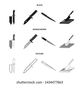 Isolated object of knife and cut symbol. Set of knife and flat stock symbol for web.