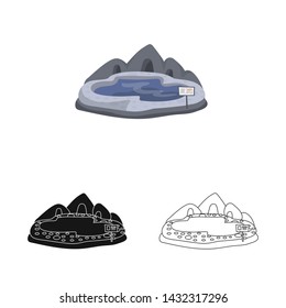 Isolated object of lake and pool logo. Set of lake and stone stock vector illustration.