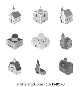 Isolated object of landmark and clergy icon. Set of landmark and religion stock symbol for web.