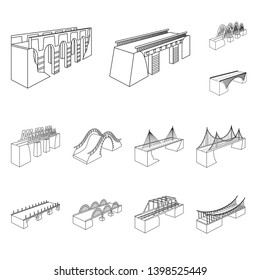 Isolated object of landmark and structure  icon. Set of landmark and crossing stock vector illustration.