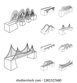 Isolated object of landmark and structure  symbol. Collection of landmark and crossing stock vector illustration.