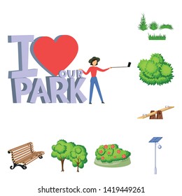 Isolated object of landscape and park sign. Set of landscape and nature stock symbol for web.