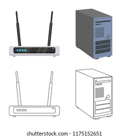 Isolated object of laptop and device icon. Collection of laptop and server stock vector illustration.