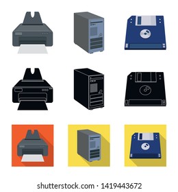 Isolated object of laptop and device icon. Collection of laptop and server vector icon for stock.