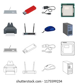 Isolated object of laptop and device logo. Collection of laptop and server stock vector illustration.