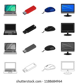 Isolated object of laptop and device logo. Collection of laptop and server stock vector illustration.