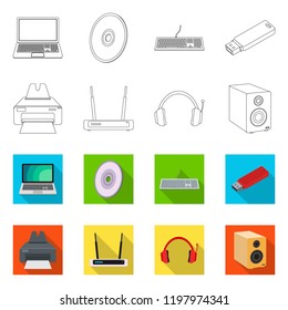 Isolated object of laptop and device logo. Collection of laptop and server vector icon for stock.