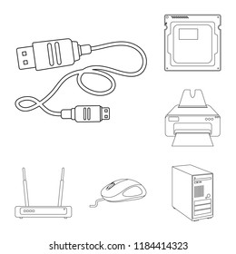 Isolated object of laptop and device sign. Set of laptop and server vector icon for stock.