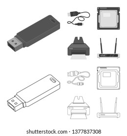 Isolated object of laptop and device symbol. Collection of laptop and server stock symbol for web.