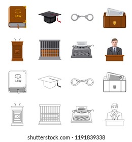 Isolated object of law and lawyer icon. Set of law and justice stock vector illustration.