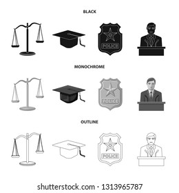 Isolated object of law and lawyer icon. Set of law and justice stock vector illustration.