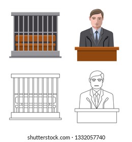 Isolated object of law and lawyer icon. Collection of law and justice stock vector illustration.