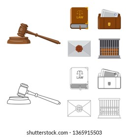 Isolated object of law and lawyer icon. Collection of law and justice stock vector illustration.